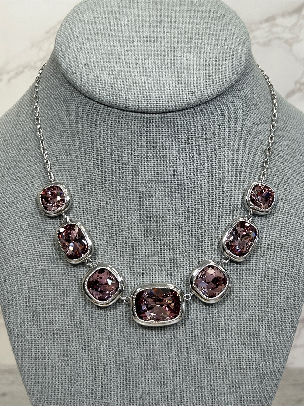 Touchstone Crystal by Swarovski Silver Necklace with Light Purple/Pink Crystals